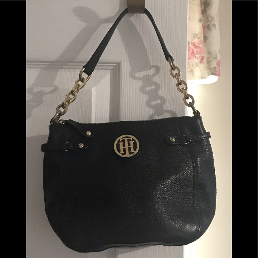 Tommy Hilfiger black pebble leather mini chain bag